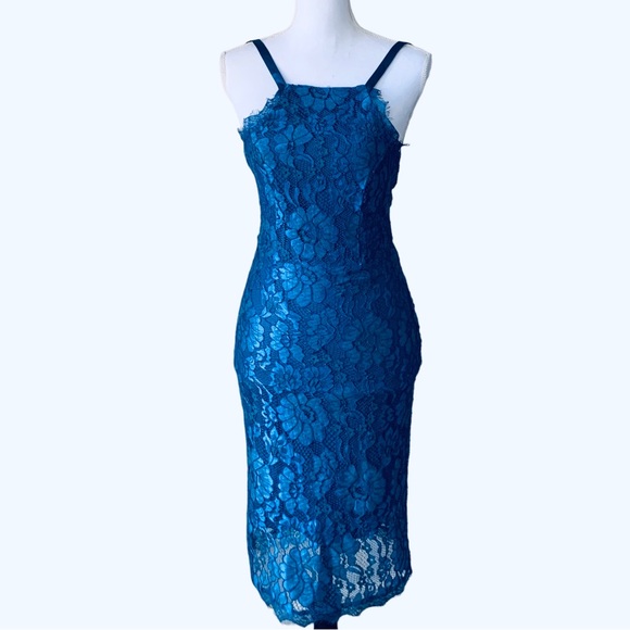 LULU’S WISHFUL WANDERING BLUE LACE BODYCON MIDI DRESS - Picture 10 of 16